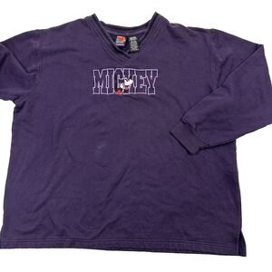 Vintage 90s Disney Mickey Unlimited Purple V-Neck‎ Pullover Sweatshirt 18W/20W
